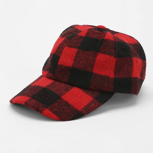 Urban Outfitters Accessories - NWT UO Brushed Wool Plaid Baseball Hat in Red